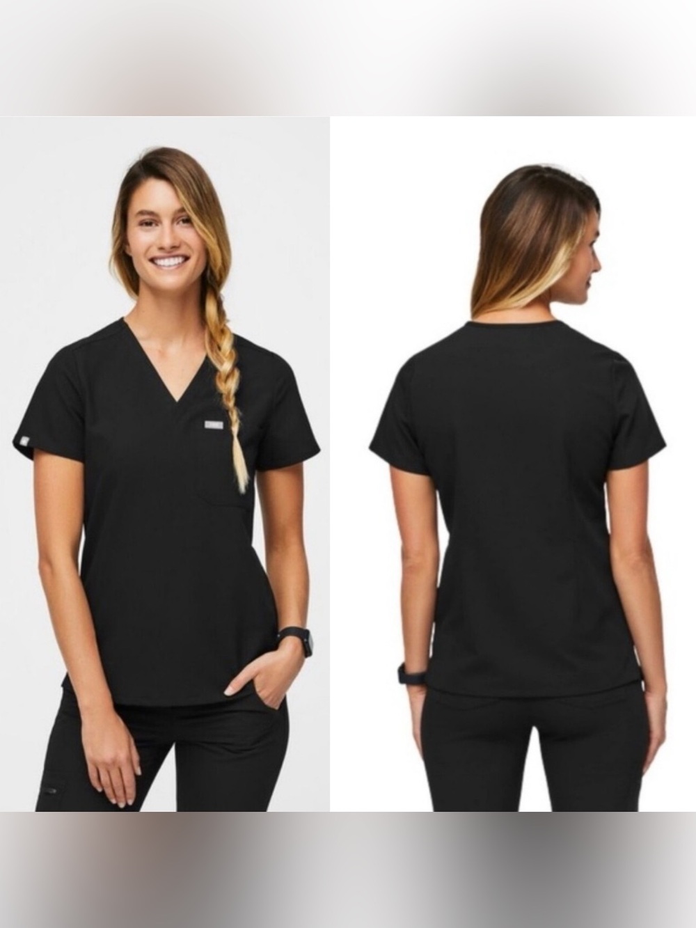 Figs Catarina One Pocket Black V-Neck Scrub Top size M